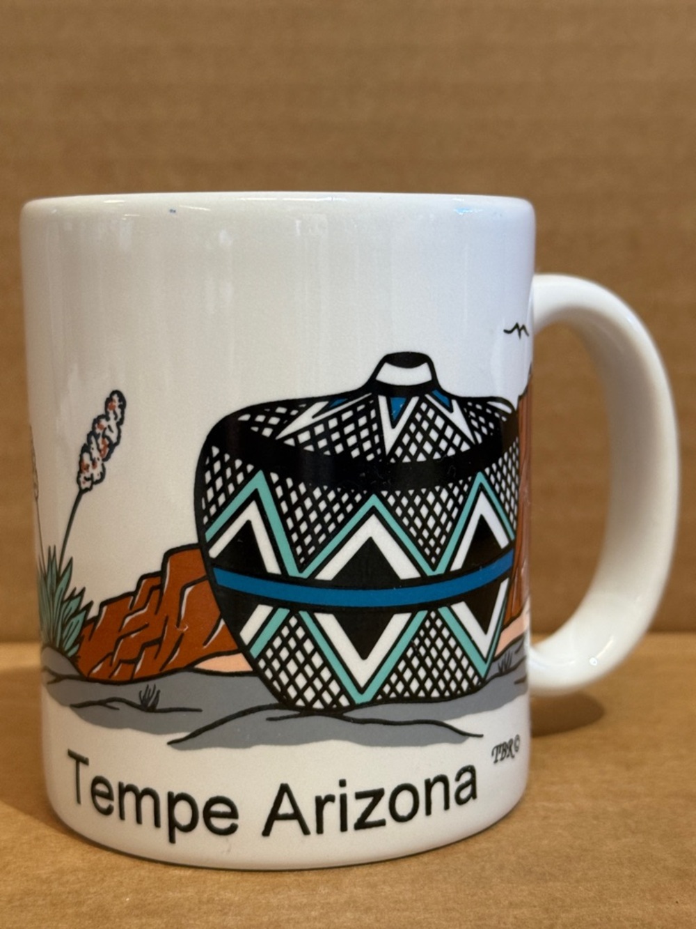 Tempe Arizona Souvenir Mug with Southwestern Pot Design - White & Turquoise